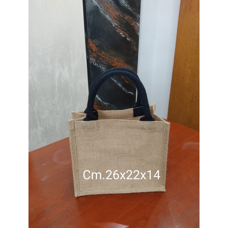 Borsa Di Juta Cm. 26x22x14 Manici Neri
