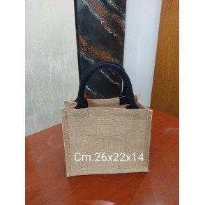 Borsa Di Juta Cm. 26x22x14 Manici Neri