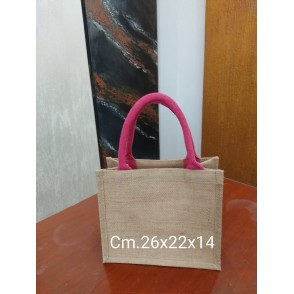 Borsa In Juta Cm. 26x22x14 Manici Fucsia