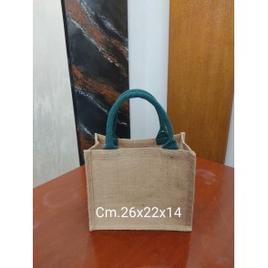 Borsa Di Juta Cm. 26x22x14 Manici Verdi
