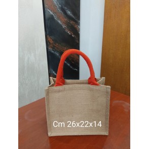 Borsa Di Juta Cm. 26x22x14 Manici Rossi