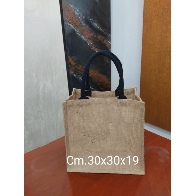 Borsa In Juta Cm. 30x30x19 Manici Neri
