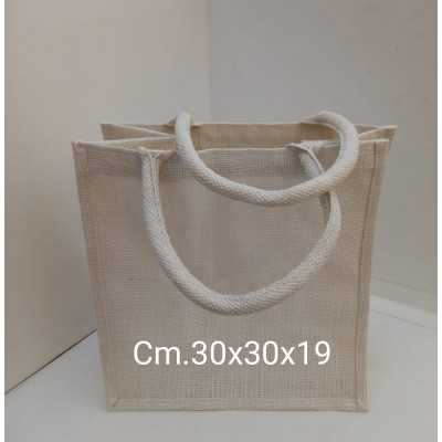 Borsa In Juta Cm. 30x30x19 Bianca
