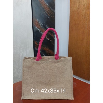 Borsa In Juta Cm. 42x33x19 Manici Fucsia