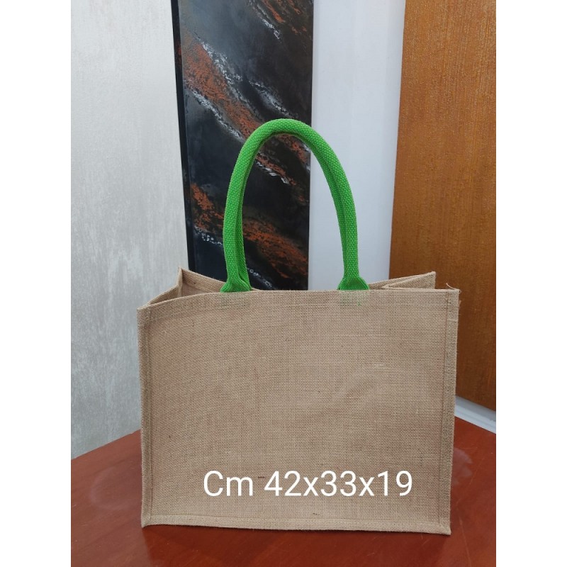 Borsa In Juta Cm. 42x33x19 Manici Verdi