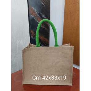 Borsa In Juta Cm. 42x33x19 Manici Verdi