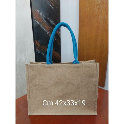 Borsa In Juta Cm. 42x33x19 Manici Turchese