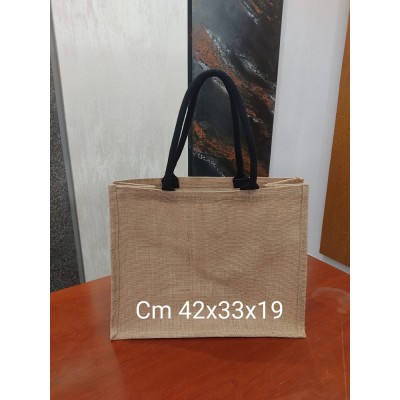 Borsa In Juta Cm. 42x33x19 Manici Neri