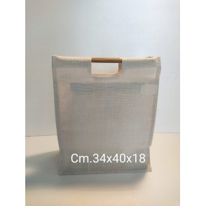 Borsa Juta Con Manico In Legno Cm. 34x40x18