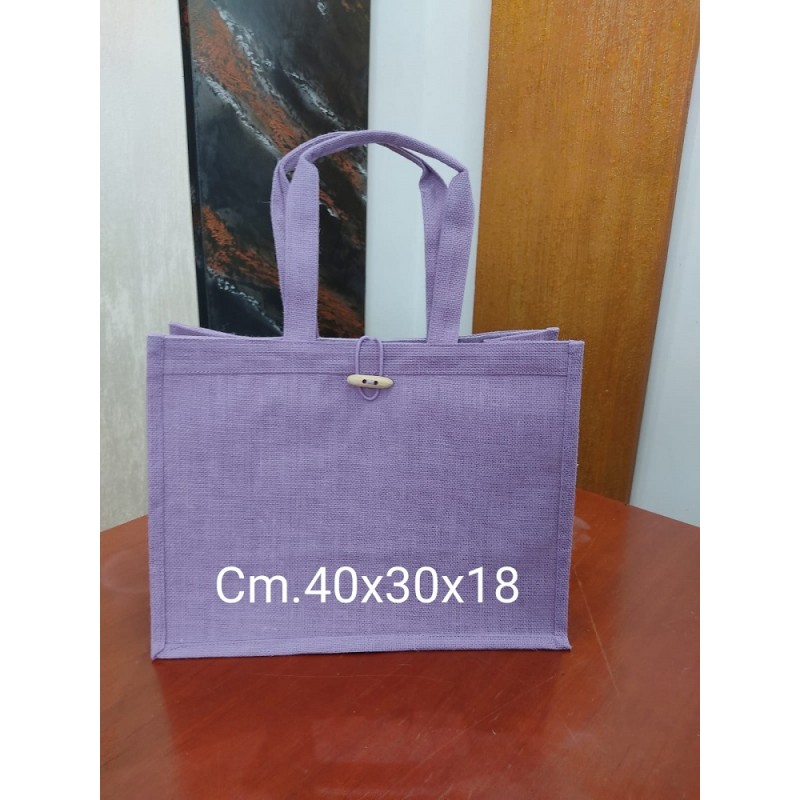 Borsa In Juta Cm. 30x40x18 Lilla Con Fondo Rigido E Chiusura
