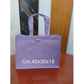 Borsa In Juta Cm. 30x40x18 Lilla Con Fondo Rigido E Chiusura