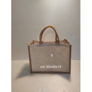 Borsa In Juta Cm. 30x40x19 Bianca Laterali Naturali