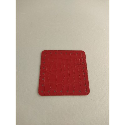 Quadrato In Pelle Naturale Cm 12x12 Rosso Stampa Cocco