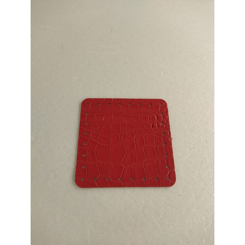 Quadrato In Pelle Naturale Cm 12x12 Rosso Stampa Cocco
