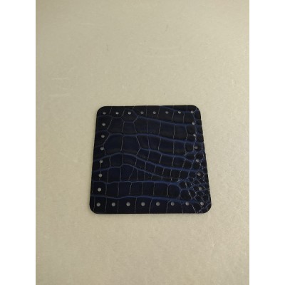 Quadrato In Pelle Naturale Cm 12x12 Blu Stampa Cocco