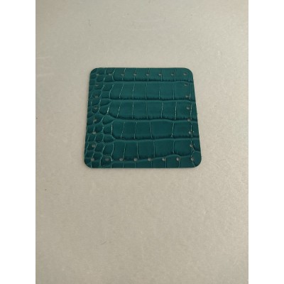 Quadrato In Pelle Naturale Cm 12x12 Verde Acqua Stampa Cocco