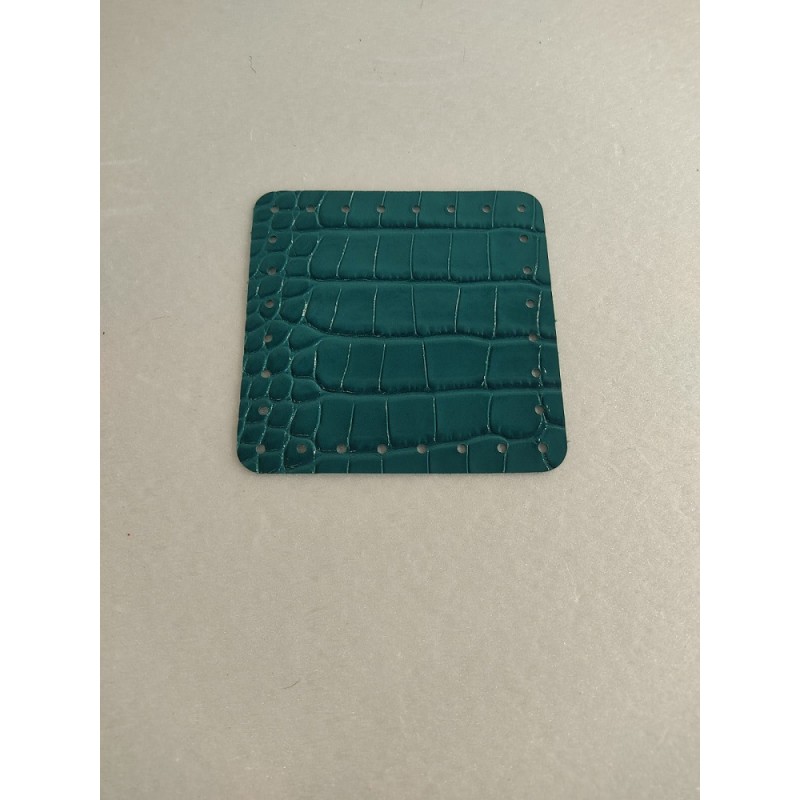 Quadrato In Pelle Naturale Cm 12x12 Verde Acqua Stampa Cocco