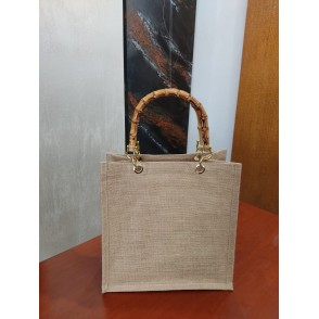 Borsa In Juta Con Manici In Bambù Cm.30x30x19