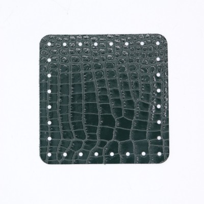 Quadrato In Pelle Naturale Cm 12x12 Verde Scuro Stampa Cocco
