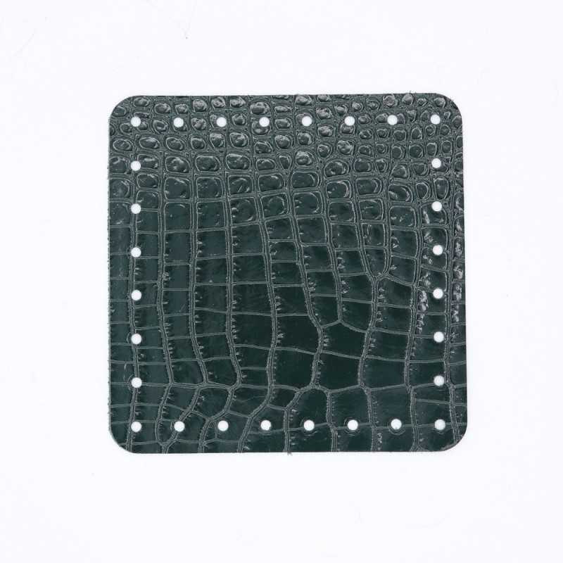 Quadrato In Pelle Naturale Cm 12x12 Verde Scuro Stampa Cocco