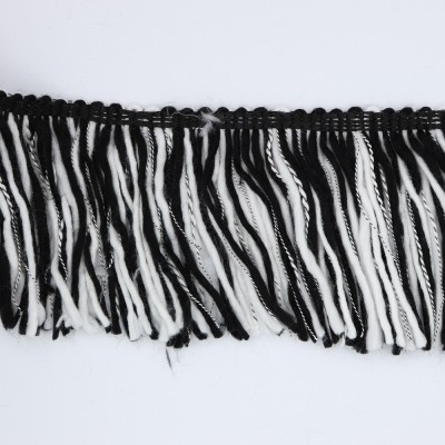 Frangia Di Lana Decorata Made In Italy Cm 15 Bianco Nero
