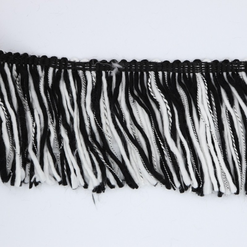Frangia Di Lana Decorata Made In Italy Cm 15 Bianco Nero