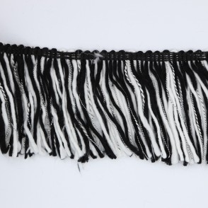 Frangia Di Lana Decorata Made In Italy Cm 15 Bianco Nero
