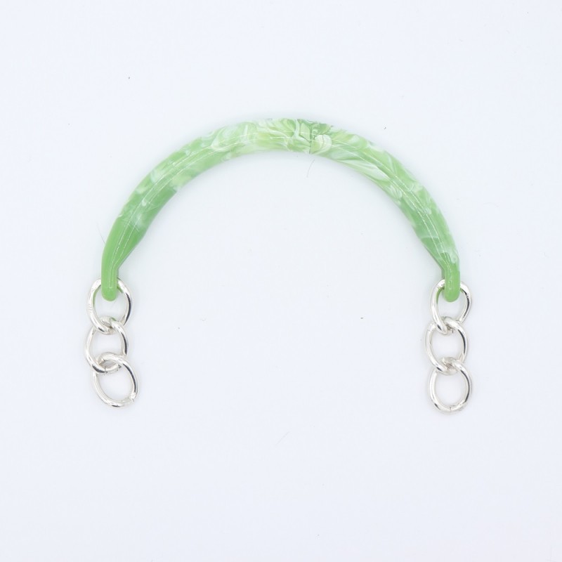 Manici Mezzaluna 15x12 Cm. Coppia Verde Marmorizzato Catena Argento