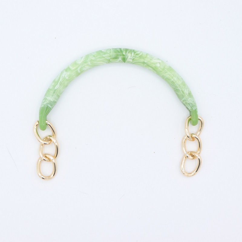Manici Mezzaluna 15x12 Cm. Coppia Verde Marmorizzato Catena Oro