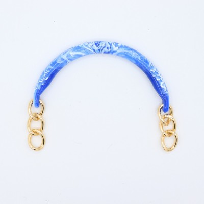 Manici Mezzaluna 15x12 Cm. Coppia Blu Marmorizzato Catena Oro