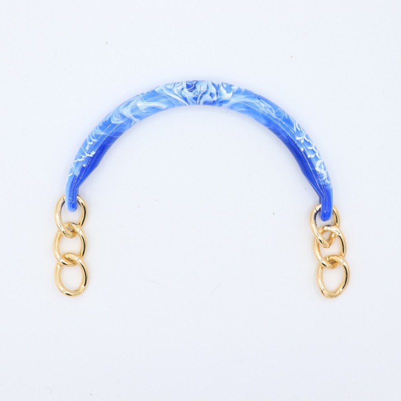 Manici Mezzaluna 15x12 Cm. Coppia Blu Marmorizzato Catena Oro