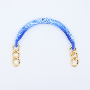 Manici Mezzaluna 15x12 Cm. Coppia Blu Marmorizzato Catena Oro