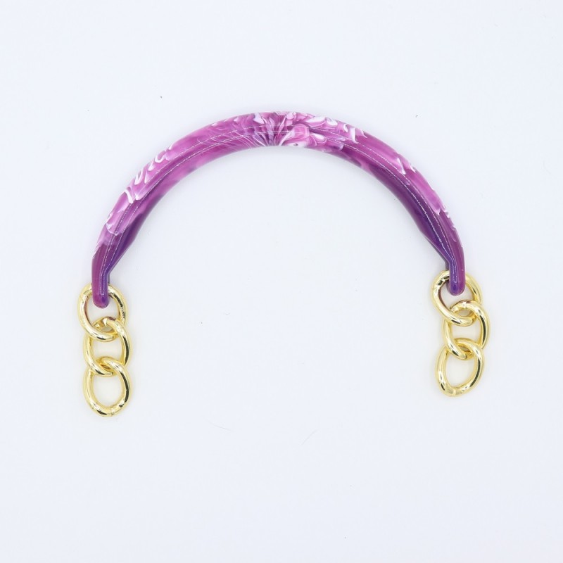 Manici Mezzaluna 15x12 Cm. Coppia Viola Marmorizzato Catena Oro