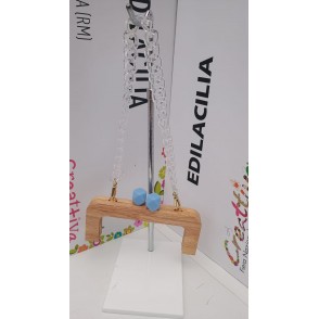 Clik Clak Legno Cm. 20 Con Pomelli Azzurri E Catena