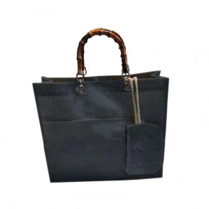 BORSA IN JUTA CON MANICI IN BAMBU' COLORE BLU