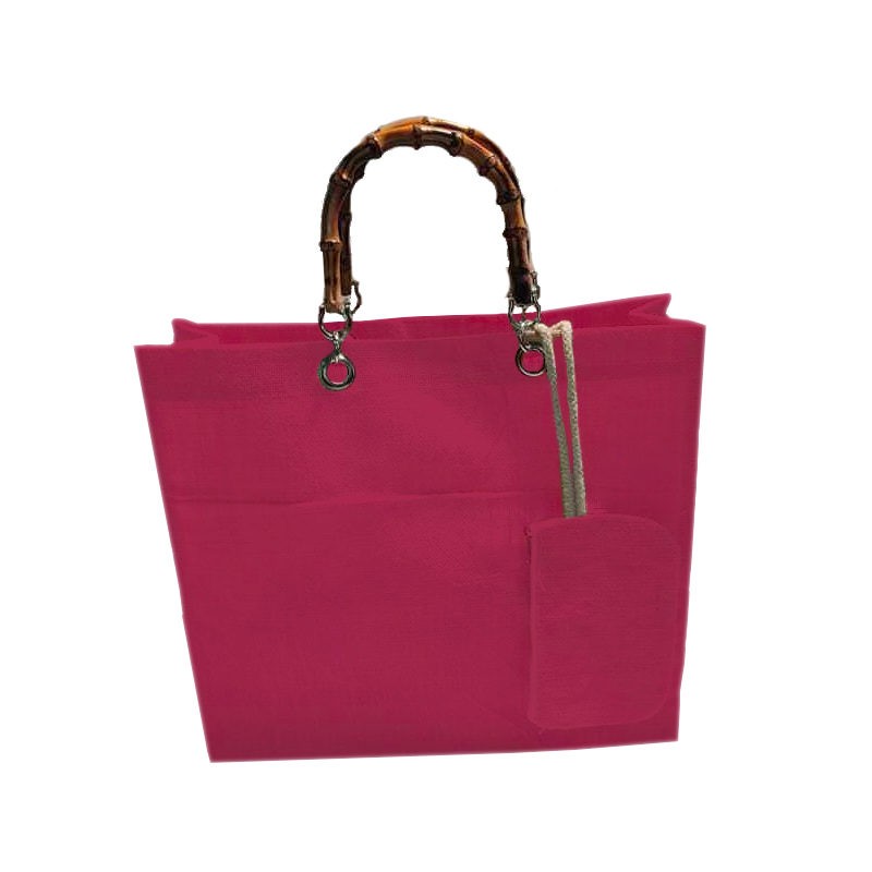 BORSA IN JUTA CON MANICI IN BAMBU' COLORE FUCSIA