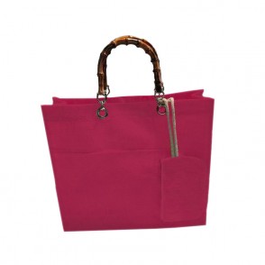 BORSA IN JUTA CON MANICI IN BAMBU' COLORE FUCSIA