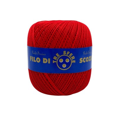 Gomitolo di Cotone N.8 Filo Di Scozia 100 Grammi Uncinetto Tre Sfere Colore Rosso 9