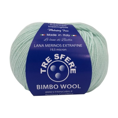 Gomitolo Lana "Bimbo Wool" Merinos Extrafine Baby Colore Verde Acqua 21