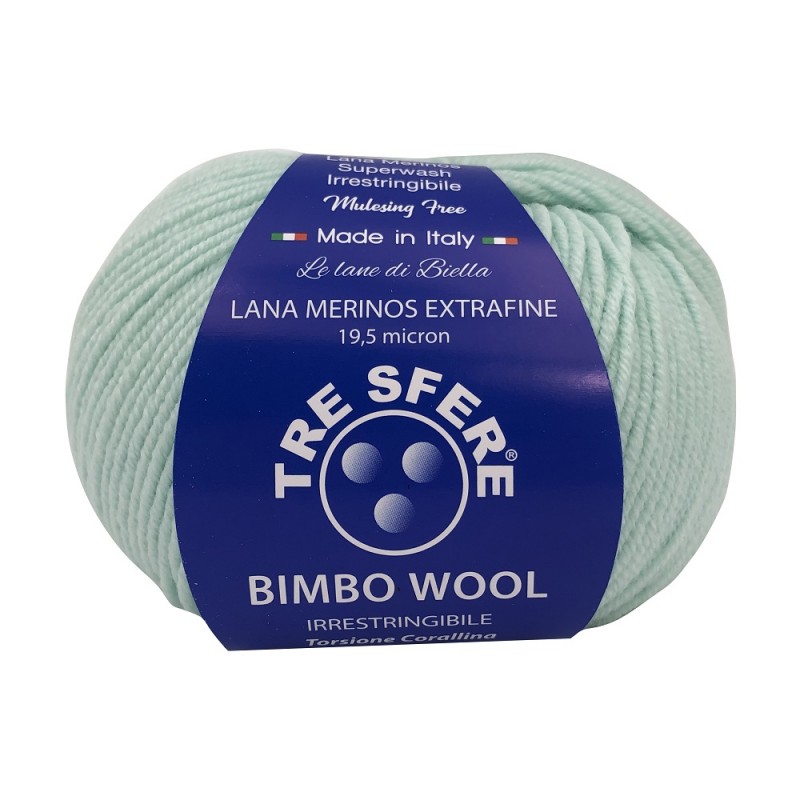 Gomitolo Lana Bimbo Wool Merinos Extrafine Baby Colore Verde Acqua 21