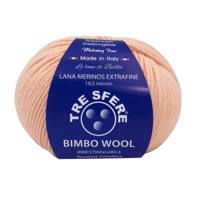 Gomitolo Lana "Bimbo Wool" Merinos Extrafine Baby Colore Albicocca 229