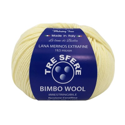 Gomitolo Lana "Bimbo Wool" Merinos Extrafine Baby Colore Giallo Limone 2