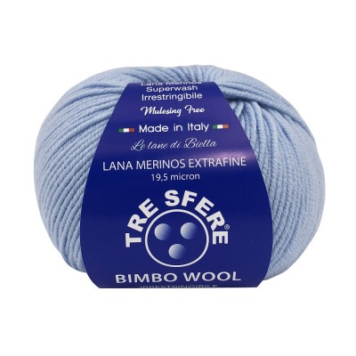 Gomitolo Lana "Bimbo Wool" Merinos Extrafine Baby Colore Celeste 19