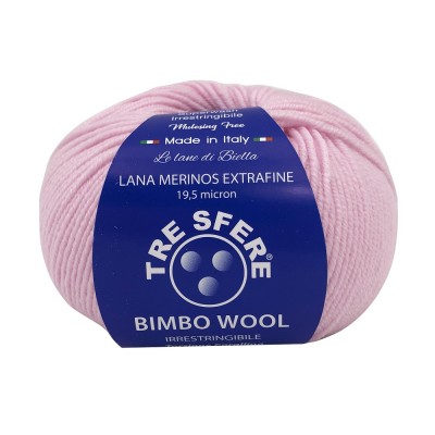 Gomitolo Lana "Bimbo Wool" Merinos Extrafine Baby Colore Rosa 306