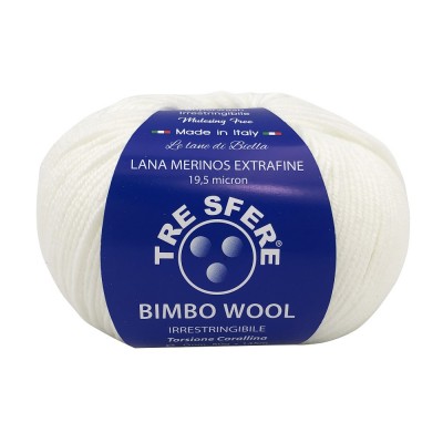 Gomitolo Lana "Bimbo Wool" Merinos Extrafine Baby Colore Bianco 1
