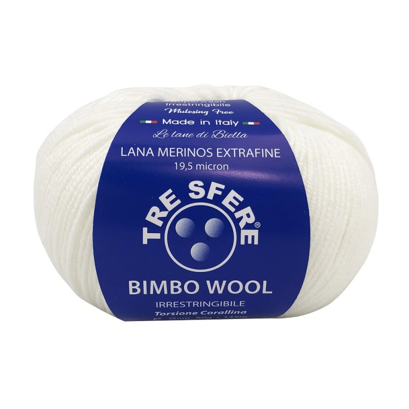 Gomitolo Lana "Bimbo Wool" Merinos Extrafine Baby Colore Bianco 1 Gomitolo Lana "Bimbo Wool" Merinos Extrafine Baby Colore Bianco 1