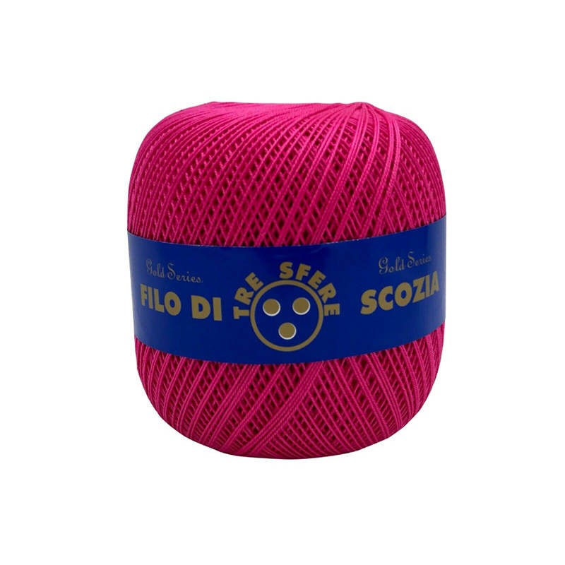 Gomitolo di Cotone N.8 Filo Di Scozia 100 Grammi Uncinetto Tre Sfere Colore Fucsia 196