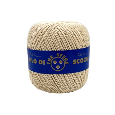 Gomitolo di Cotone N.8 Filo Di Scozia 100 Grammi Uncinetto Tre Sfere Colore Panna 202