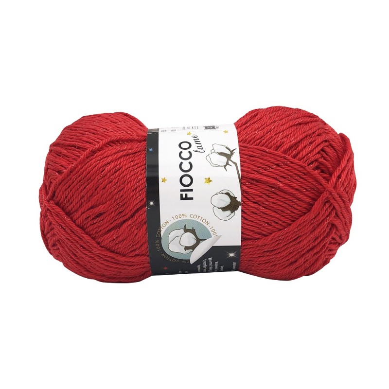 Gomitolo di Cotone Fiocco Lamé Tre Sfere Colore Rosso 7288