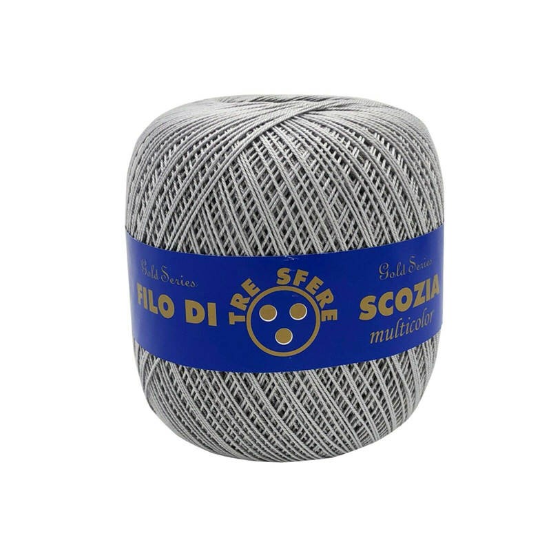 Gomitolo di Cotone N.8 Filo Di Scozia 100 Grammi Uncinetto Tre Sfere Colore Grigio Perla 7815
